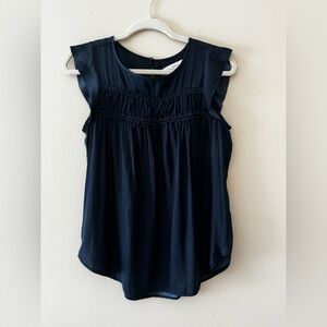 LOFT Dark Blue Ruffled Sleeveless Blouse